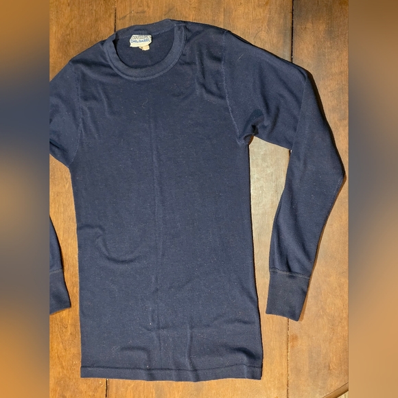 Vintage Stanfields Chilgard Long Sleeve Thermal Shiry Navy Blue Mens Sz M-Large - Picture 2 of 6